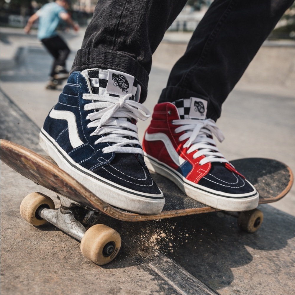 Vans UNISEX High-Top Colorblock Sneakers — Black, Red, Blue